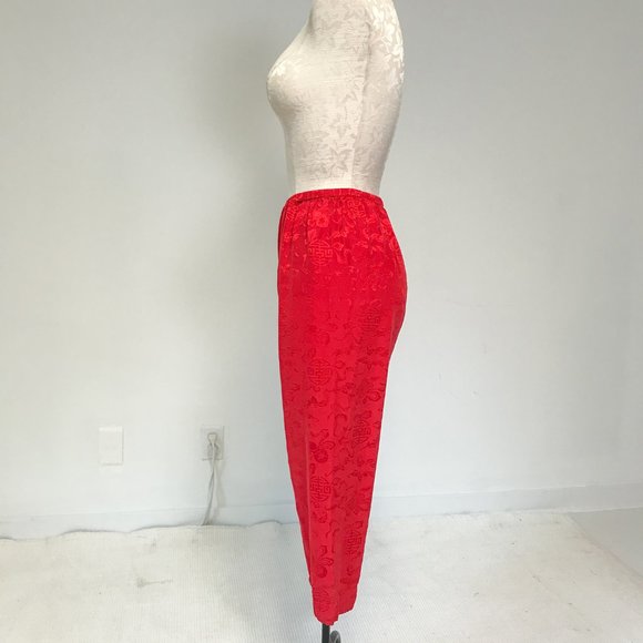 Vintage OS 100% Silk Print Asian Cropped Pants - Picture 6 of 11